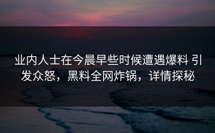 业内人士在今晨早些时候遭遇爆料 引发众怒，黑料全网炸锅，详情探秘