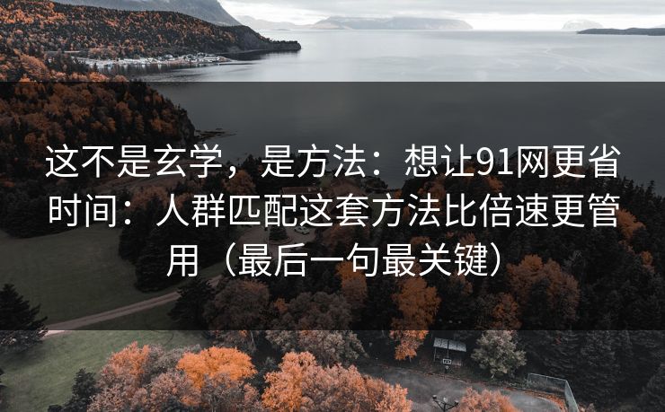 这不是玄学，是方法：想让91网更省时间：人群匹配这套方法比倍速更管用（最后一句最关键）