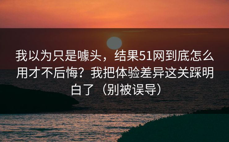 我以为只是噱头，结果51网到底怎么用才不后悔？我把体验差异这关踩明白了（别被误导）